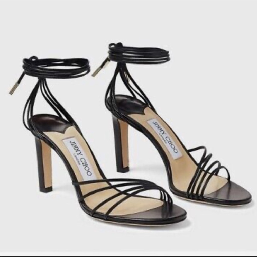 Jimmy Choo Black Strappy Ankle-Tie Stiletto Sandals